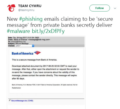 Bank of America phishing scam example