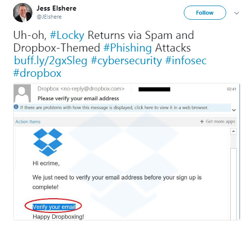 Dropbox phishing scam example