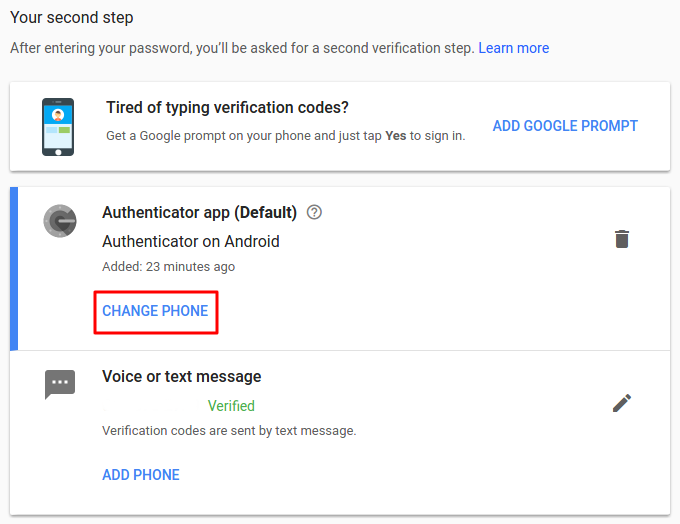 Google Authenticator Chang Phone function