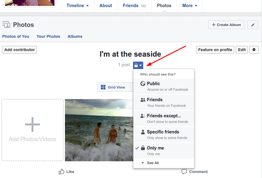 Facebook photo album privacy settings