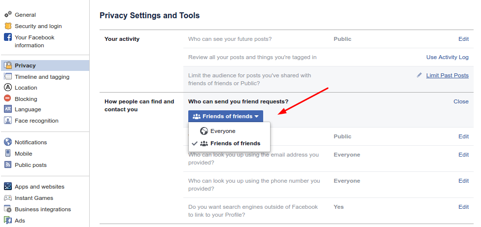 How to limit who can send me friend requests on Facebook