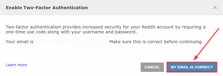 Two-factor authentication Reddit - My email is correct