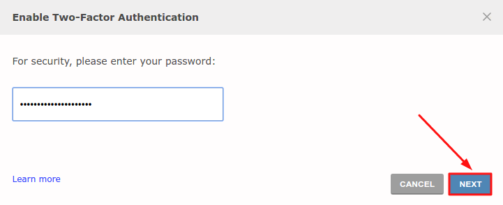 Two-factor authentication - confirm password