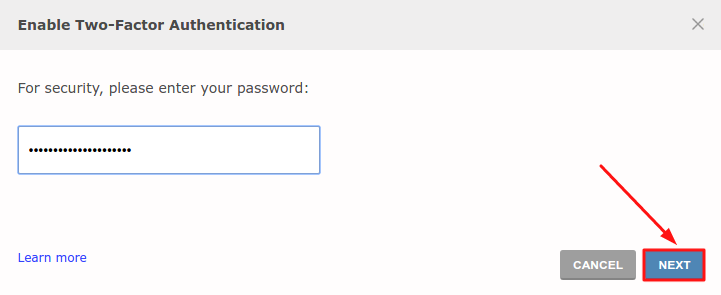 Two factor authentication confirm password