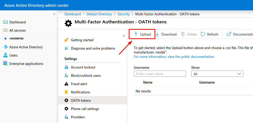 Azure two-factor authentication hardware tokens setup
