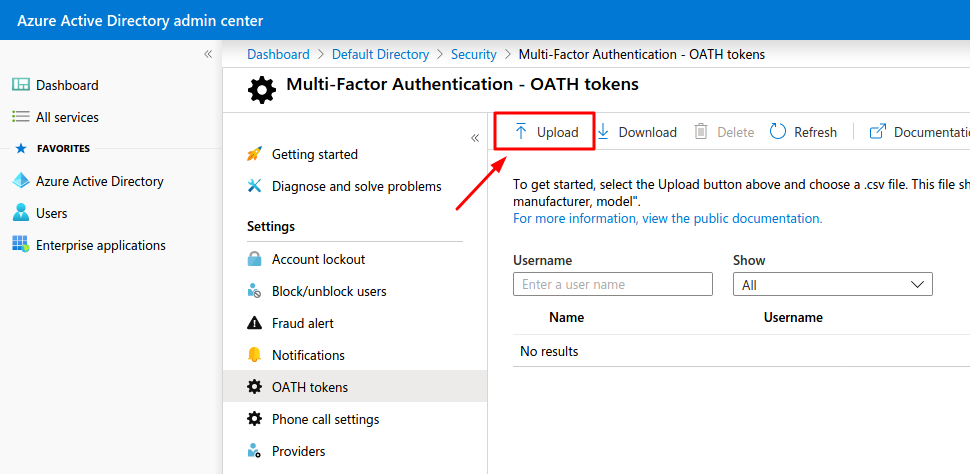 Azure two factor authentication hardware tokens setup