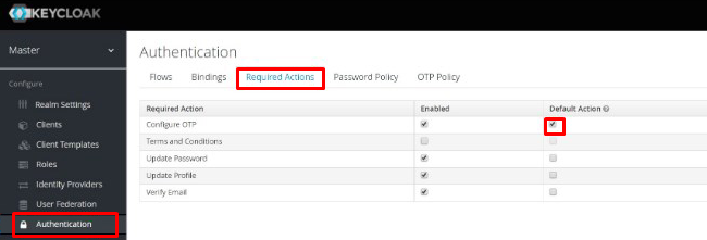 Keycloak multi-factor authentication configuration - enforcing new users