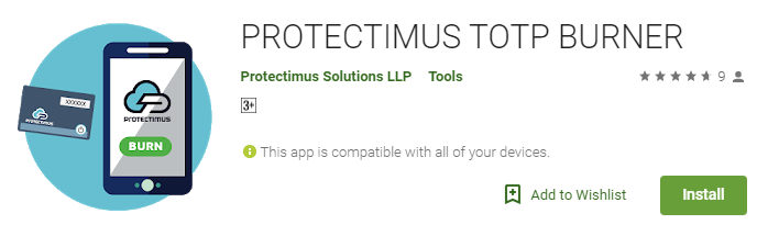 Keycloak multi-factor authentication with hardware token: set up Protectimus Slim NFC - download Protectimus TOTP Burner