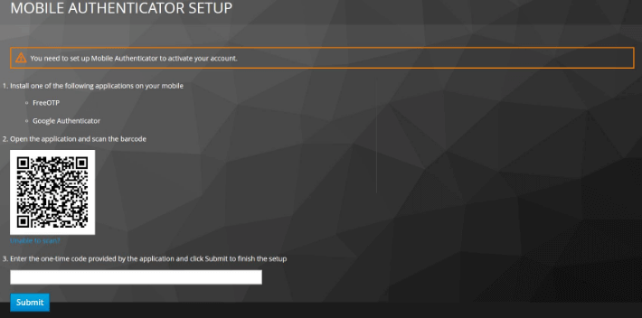 Keycloak multi-factor authentication with hardware token: set up Protectimus Slim NFC - find QR code