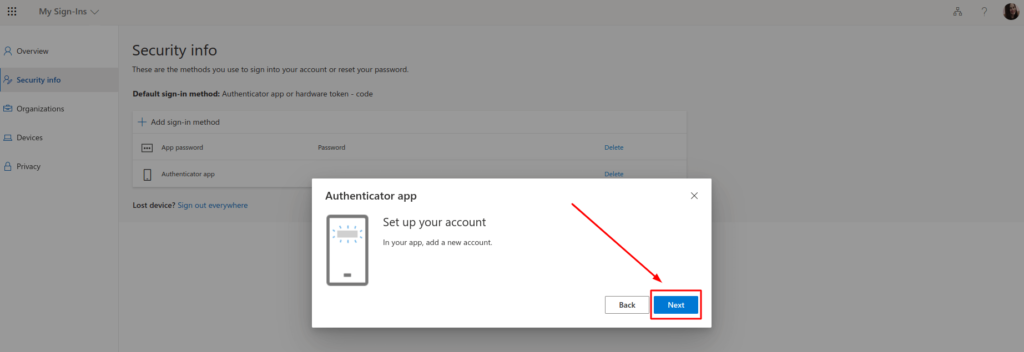 Office 365 two-factor authentication with hardware OTP token - step 5