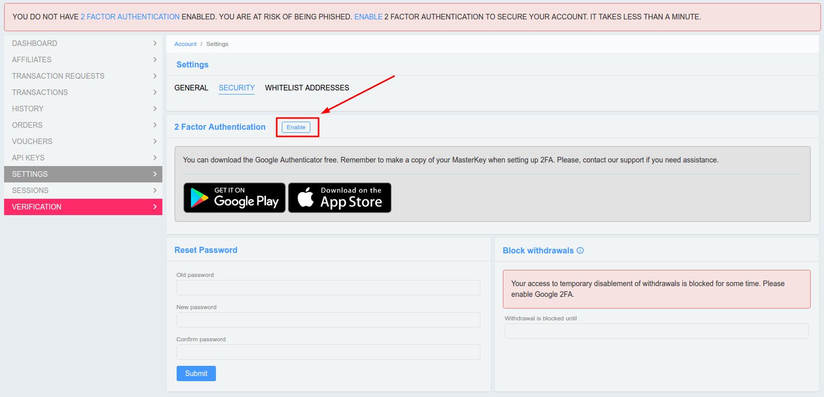 2 factor authentication in ICE3X