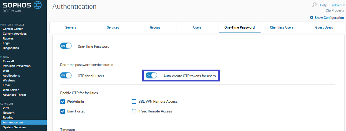 Sophos OTP with hardware tokens Protectimus Slim NFC - Step 2