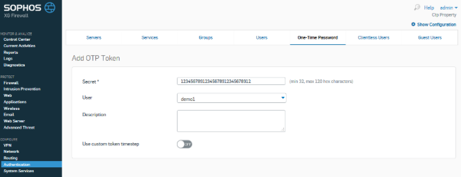 Sophos 2FA with classic TOTP hardware tokens step 3