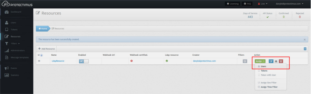 Active Directrory 2FA setup with Protectimus DSPA - Assign users to the resource