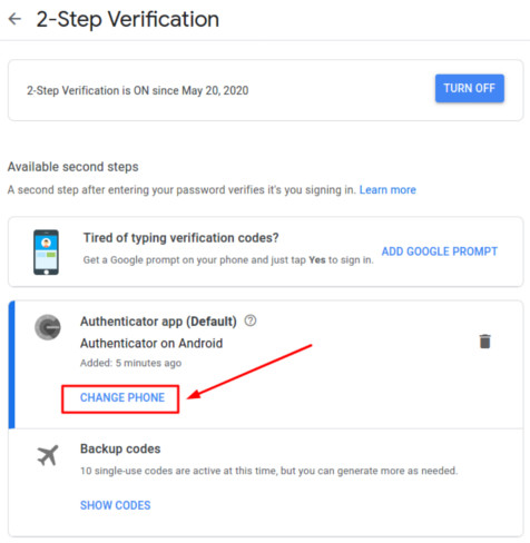 How to transfer Google Authenticator to a new iPhone - change phone button