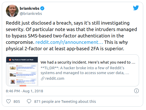 SMS authentication vulnarability leads to Reddit hack