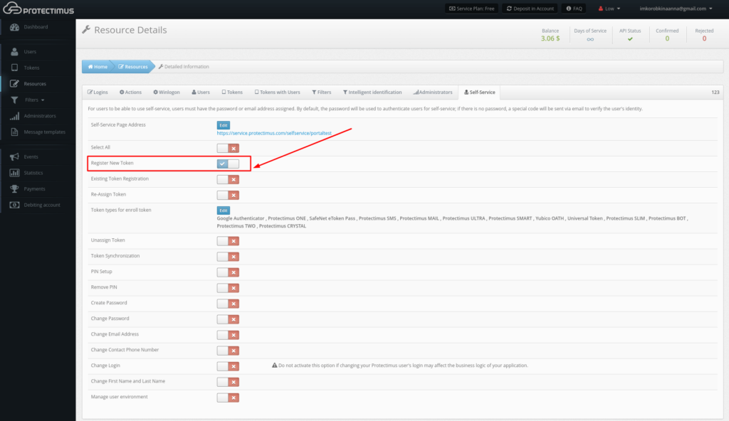 Enable the Register New Token Feature in Protectimus Self Service Portal