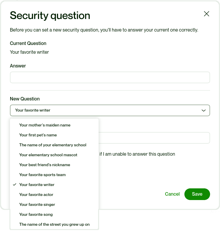 Security Questions Example
