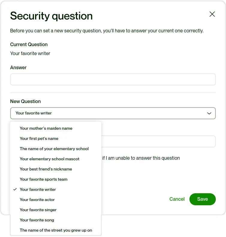 Security Questions Example