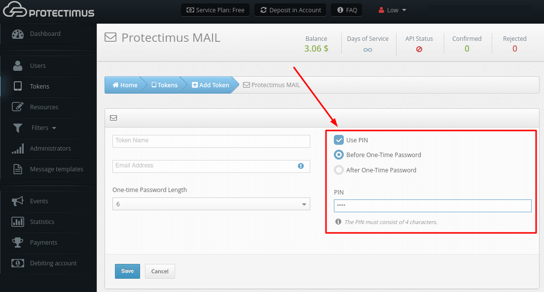 Protectimus 2FA system setup - How to add PIN to the one-time passwords