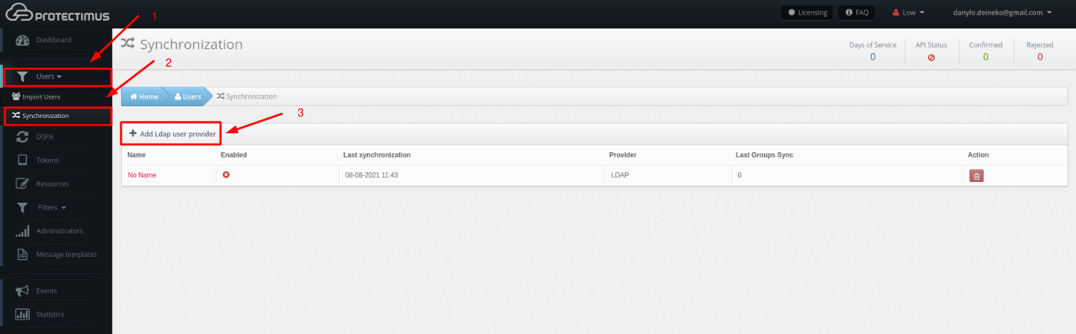 protectimus-mfa-platform-users-synchronization-step-1 - Protectimus Limited How to enable Protectimus on-premise platform users synchronization with your user directory - step 1