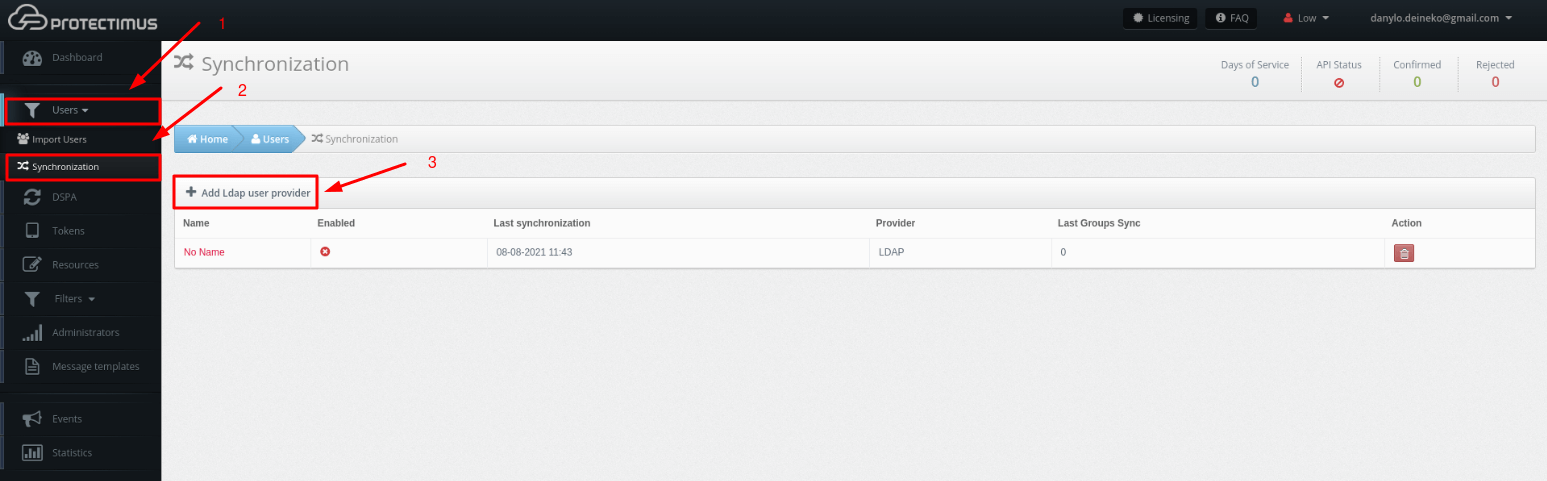 How to enable Protectimus on-premise platform users synchronization with your user directory - step 1