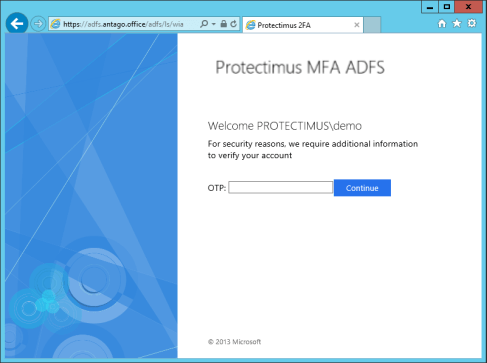 Checking the correctness of the Protectimus ADFS installation - Step 2