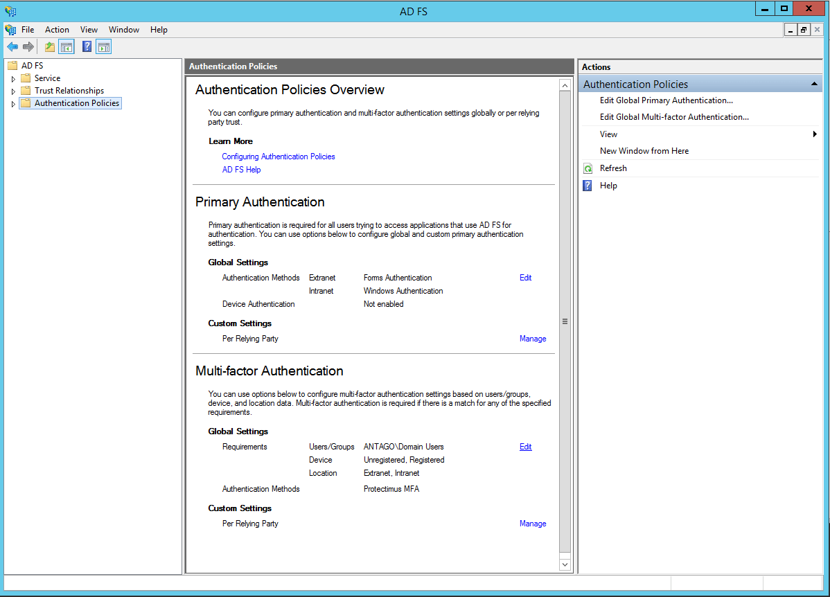 ADFS multi-factor authentication settings configuration - Step 2