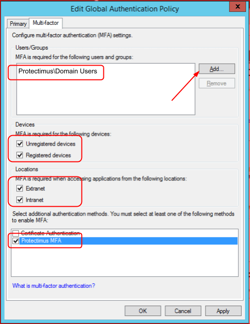 ADFS multi-factor authentication settings configuration - Step 3