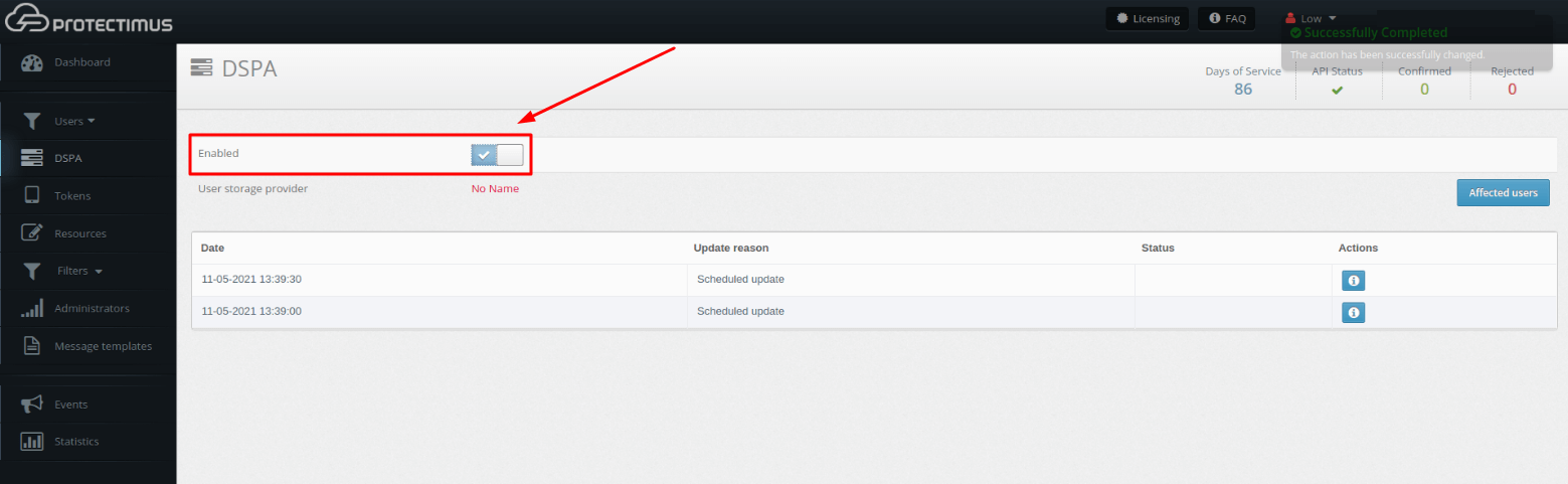 protectimus-dspa-setup-11 - Protectimus Limited Protectimus DSPA Activation and Deactivation - How to enable DSPA