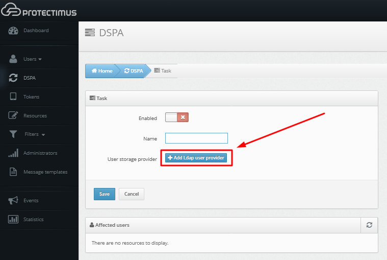 Protectimus DSPA setup - step 2