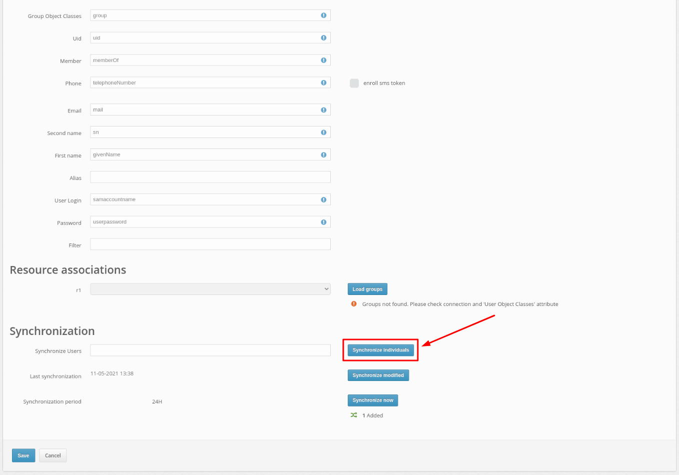 Protectimus DSPA setup - 'Synchronize individuals' button