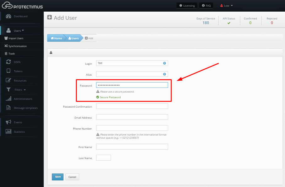 Protectimus DSPA setup - How to add users passwords manually - step 2