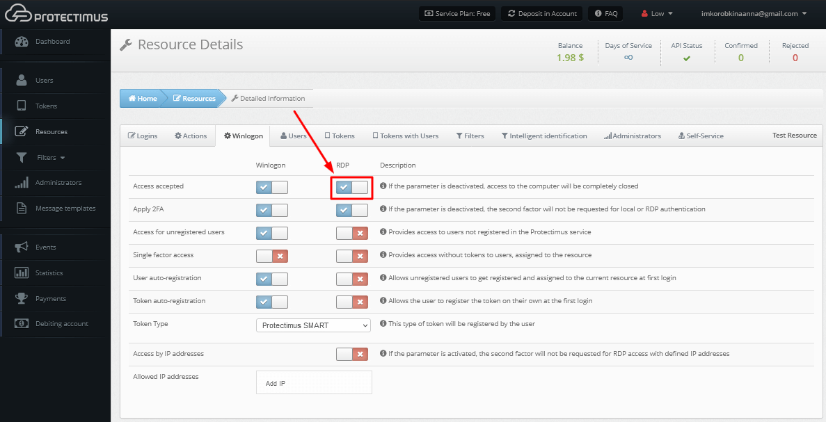 Protectimus Winlogon setup - access over RDP