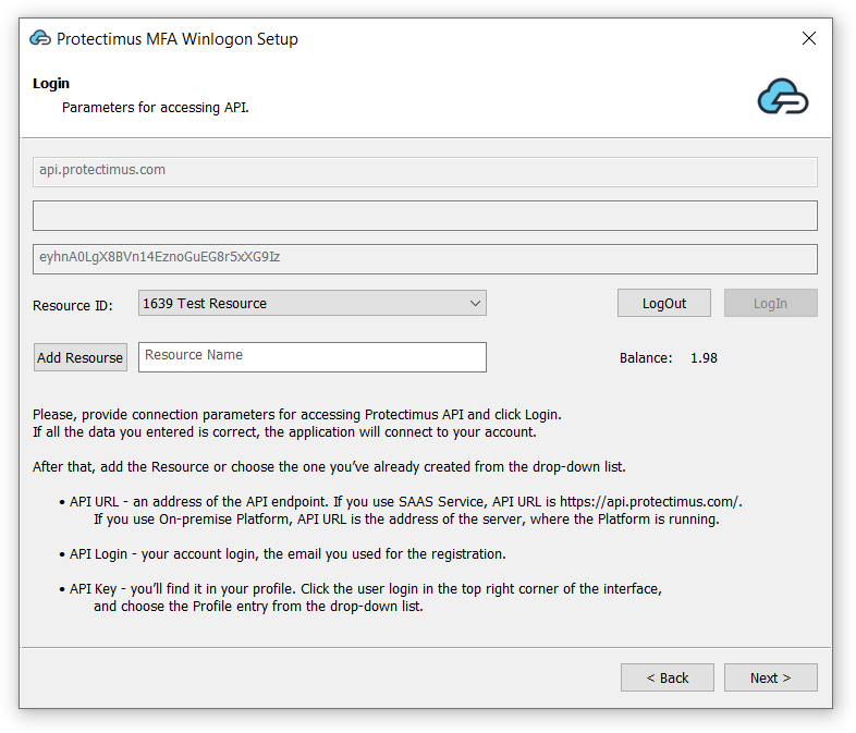 Protectimus Winlogon setup - step 4 (Resource ID)