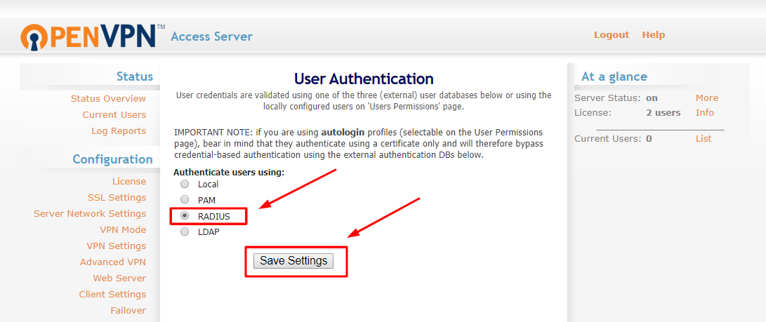 OpenVPN two-factor authentication setup - Configure OpenVPN Server authentication policies - step 2