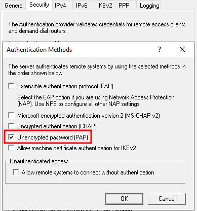 Unencrypted password (PAP)