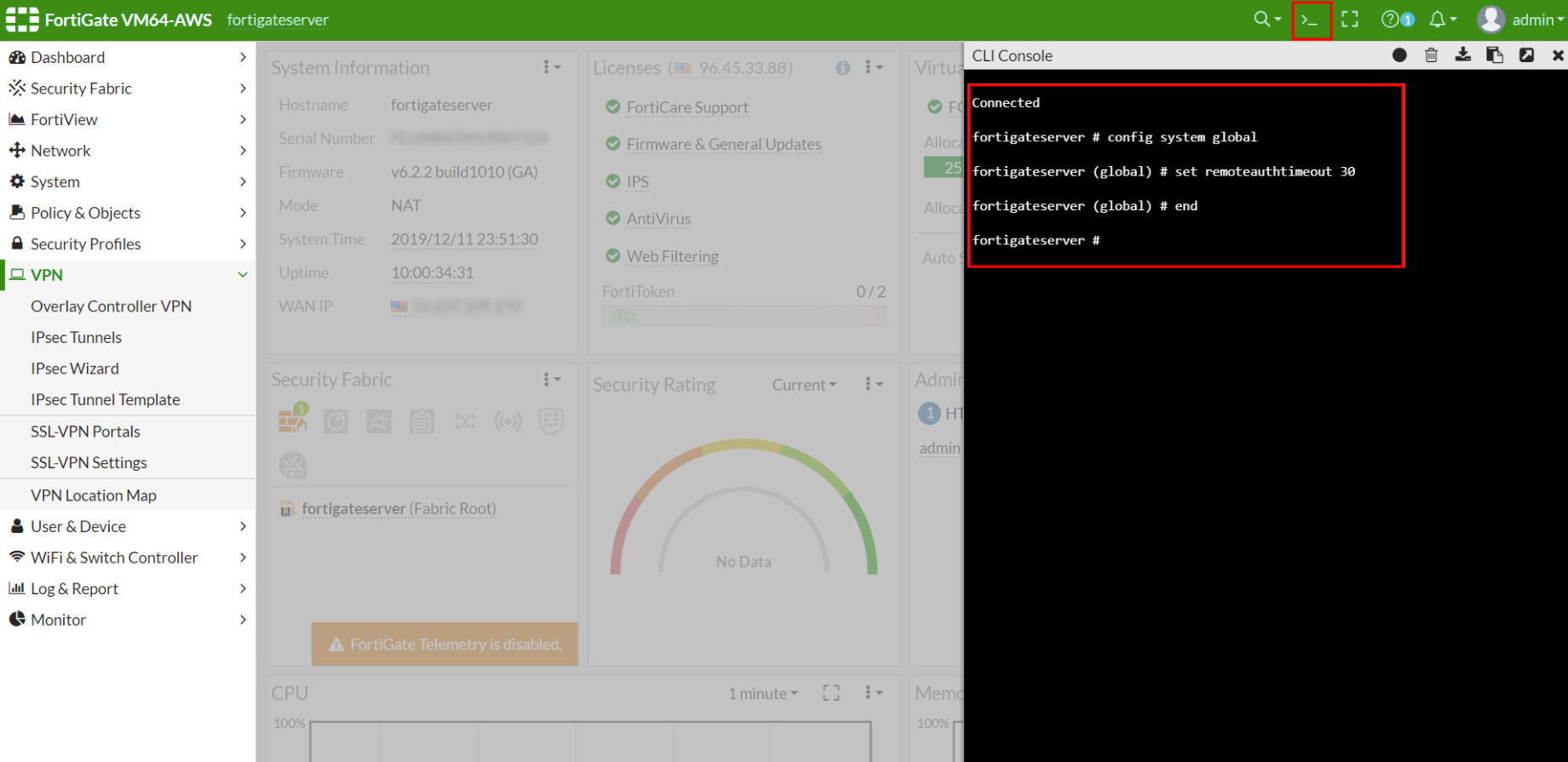 Configure the Fortinet Timeout with Protectimus RADIUS server