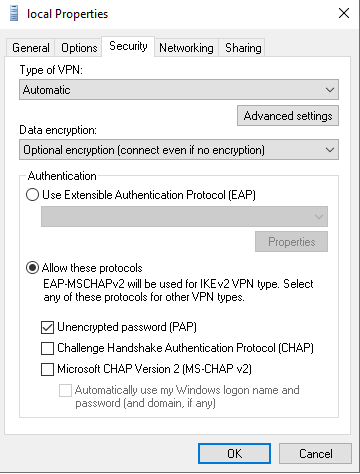 Windows VPN 2FA setup - Leave only Unencrypted password (PAP)