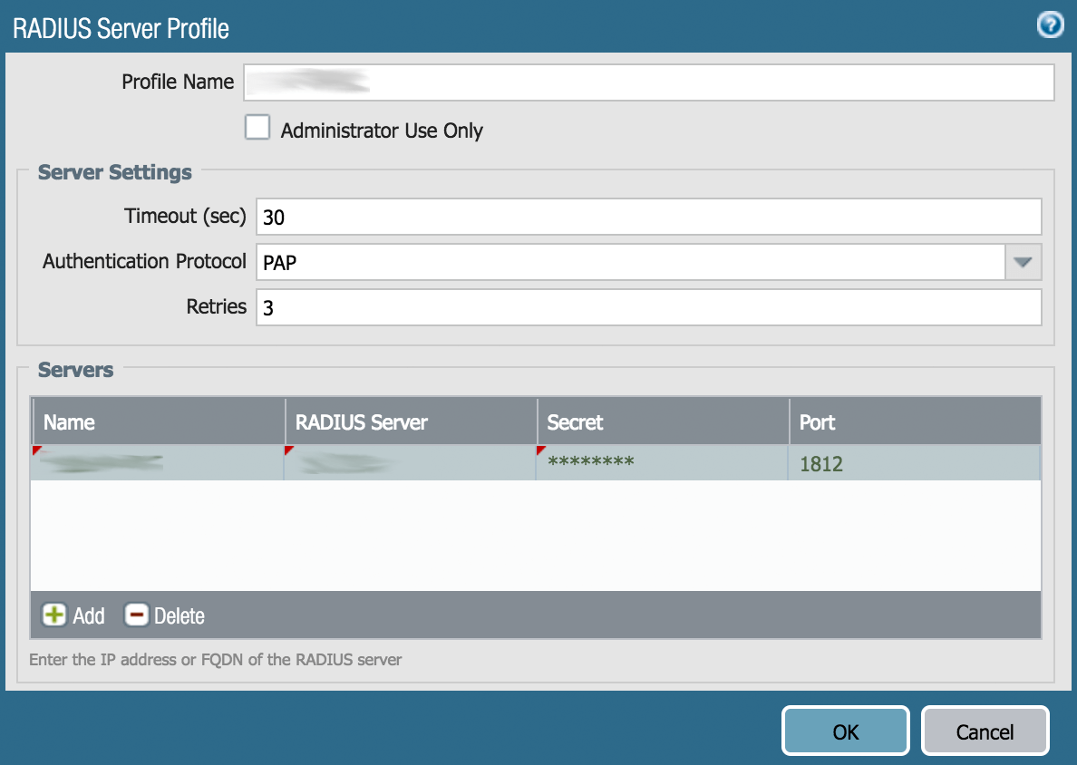 Palo Alto Global Protect VPN 2FA setup - Configure Palo Alto Networks RADIUS Server Profile