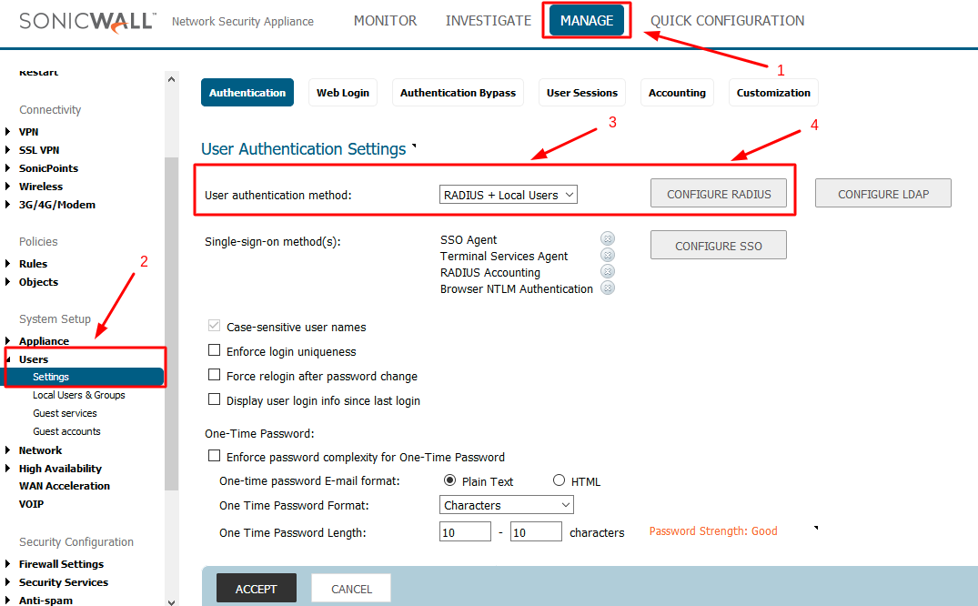 SonicWall VPN 2-factor authentication setup - SonicOS 6.5 - Step 1