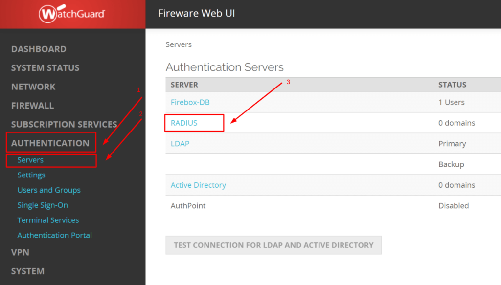 WatchGuard Mobile VPN 2FA setup via RADIUS - step 1