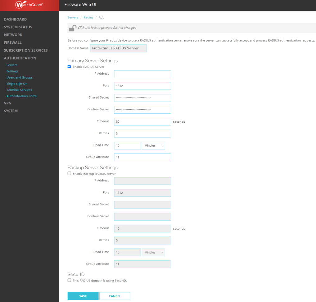 WatchGuard Mobile VPN two-factor authentication setup via RADIUS - step 3