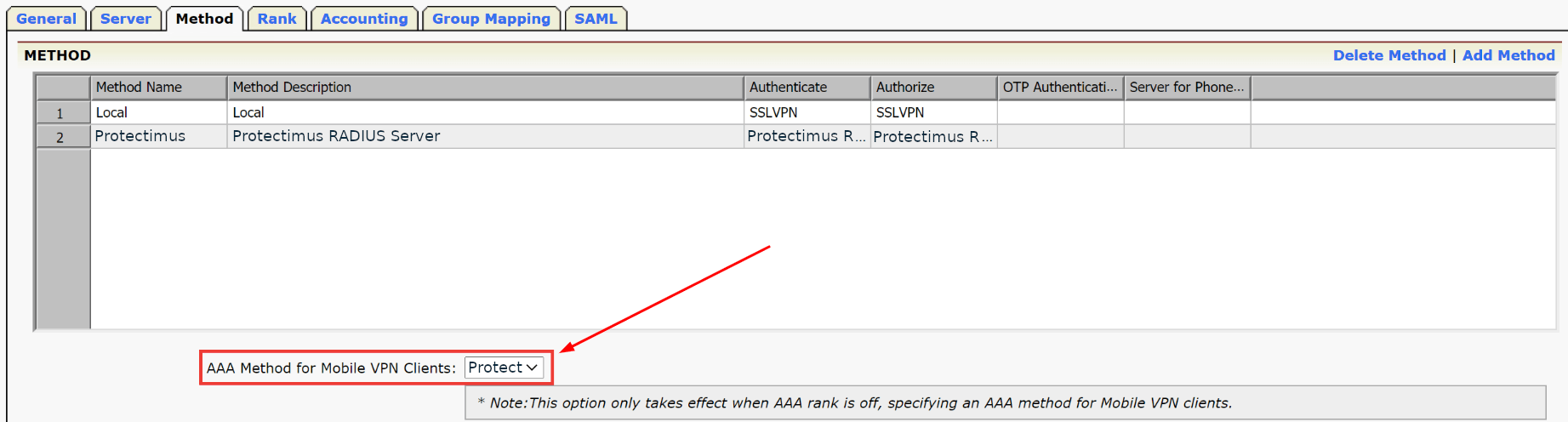 Array VPN multi-factor authentication setup via RADIUS - step 4