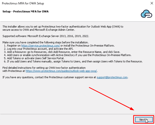OWA two-factor authenication setup with Protectimus - step 1