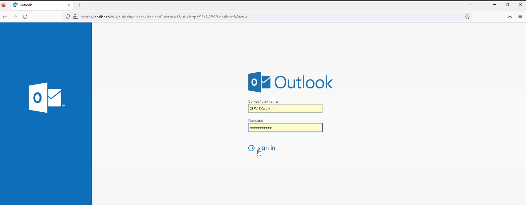 Log in to Outlook Web App with Protectimus 2FA - step 1