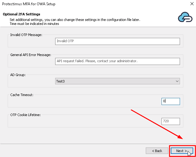 Outlook Web App multi-factor authentication setup with Protectimus - step 6