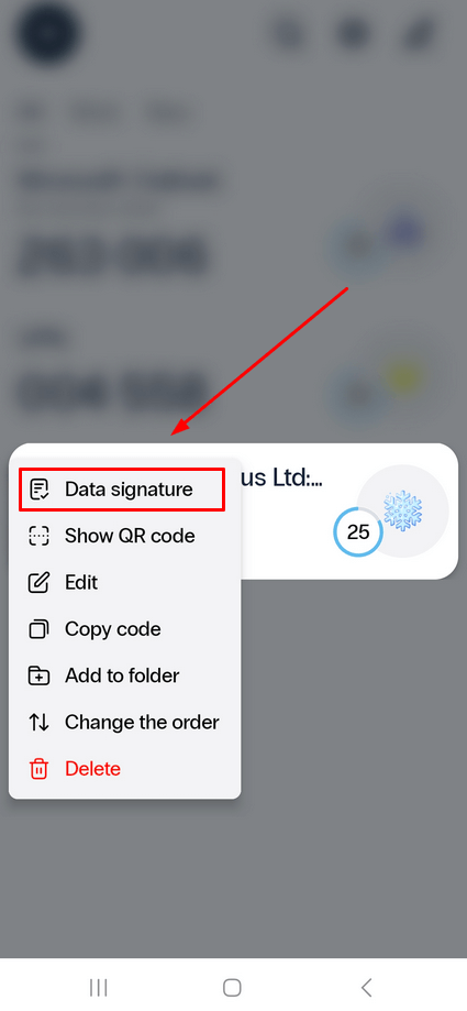 2FA app Protectimus Smart - Data signature method