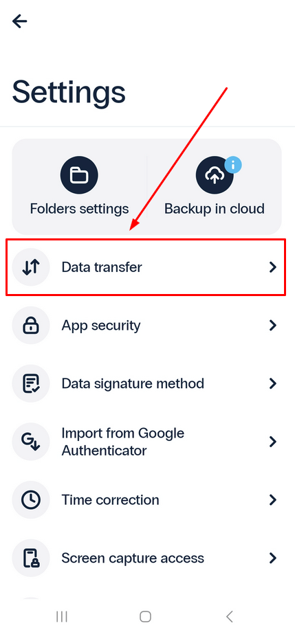 Two-factor authentication app Protectimus Smart OTP - Data transfer feature